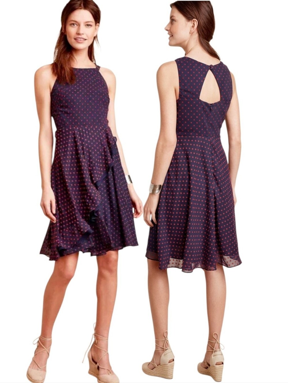 ANTHROPOLOGIE EVA FRACO Maryanne Swiss Dot Ruffle Dress -Size 8